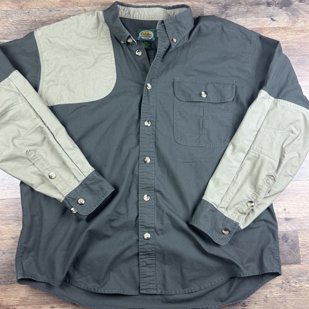Cabela's Long Sleeve Hunting Shooting Shirt Padded Shoulder Men's Size XL Green - Picture 2 of 8